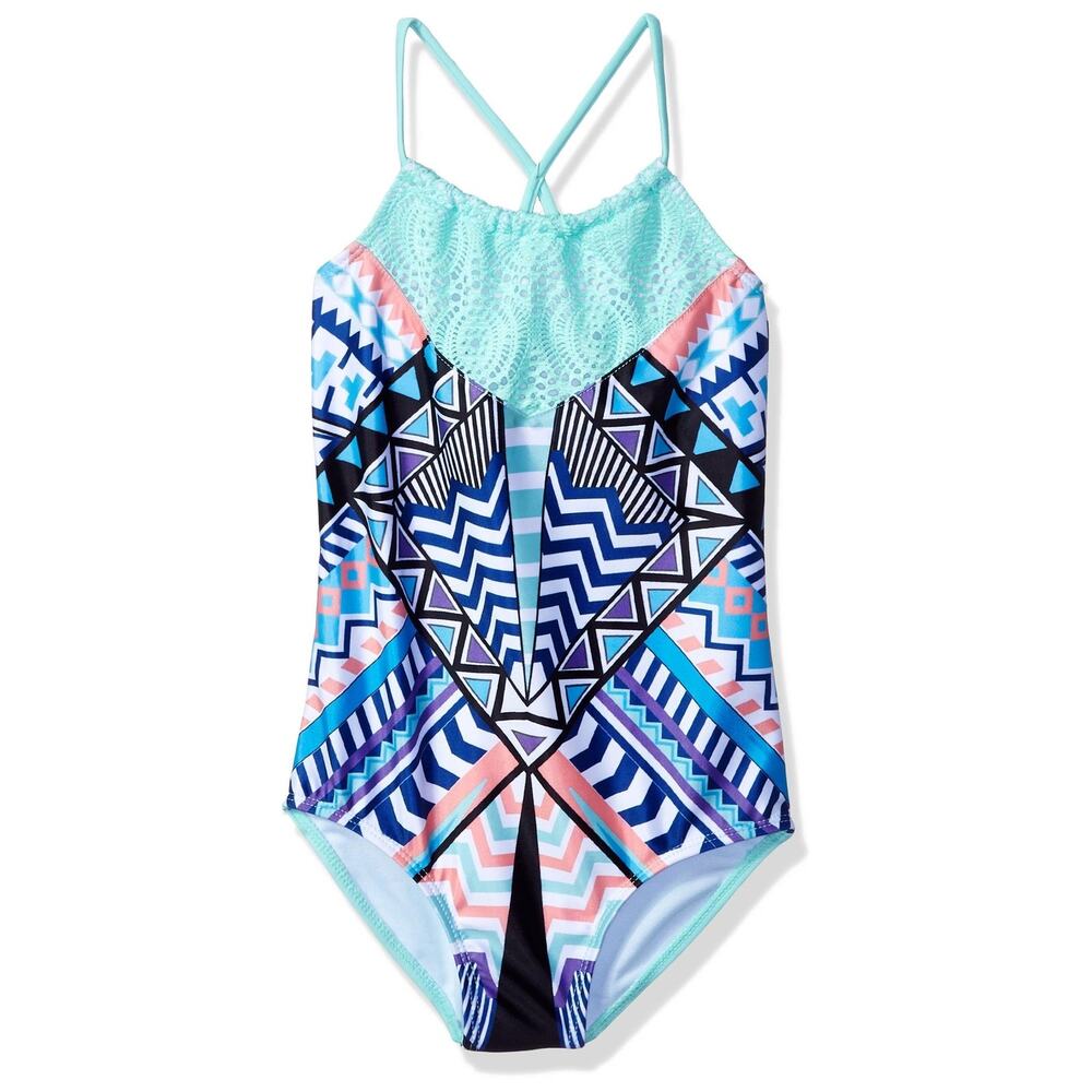 Jantzen Girls Desert Darling Crochet Neck One Piece Tribal Print Size 14